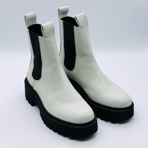 Maje Leather Ecru + Black Platform Chelsea Boots - EU 38 / US 7.5 - READ NOTE - Picture 1 of 13